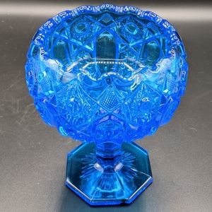 Vintage Kemple McKee Compote Scalloped Rim 6.5" Deep Blue For Christmas/ Hanukka